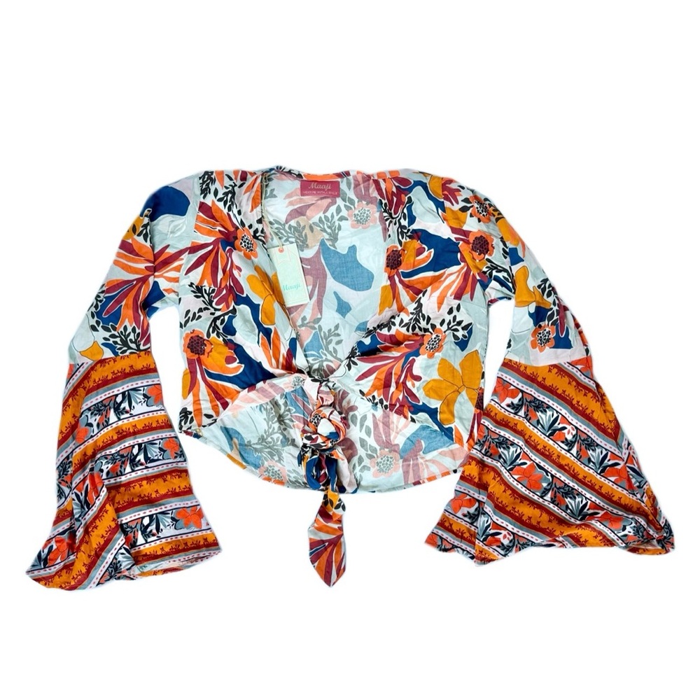 Maaji Floral Print Colorful Bell Sleeve Boho Beachy Swimsuit Cover-Up Women’s